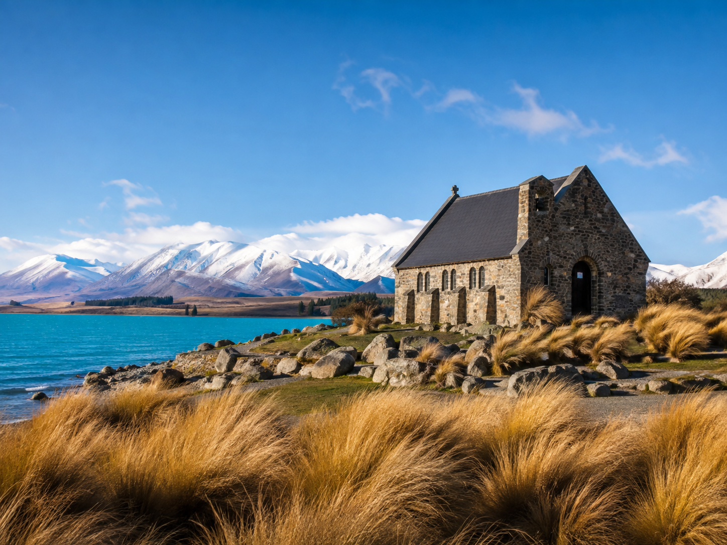 Lake Tekapo turquoise lake and mountain scenery